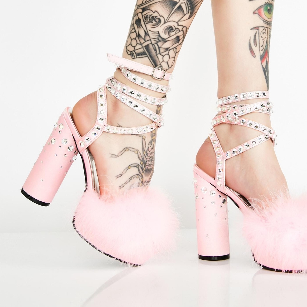 Rose boudoir baby pink feather fluff heels